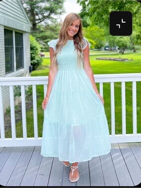 Merokeety White Midi Swiss Dot Smocked Tiered Dress